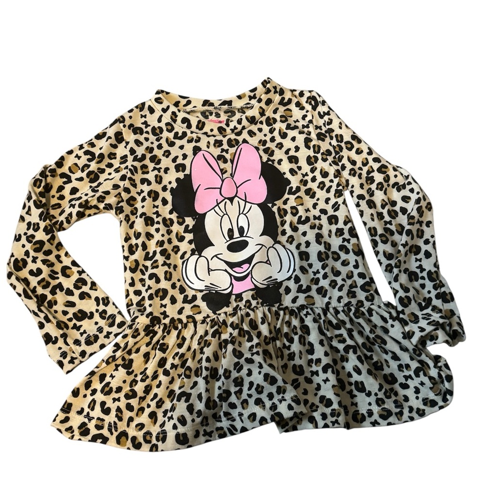 Disney Minnie Mouse Leopard Peplum Longsleeve Knit Top 3T | Great w\ Leggings